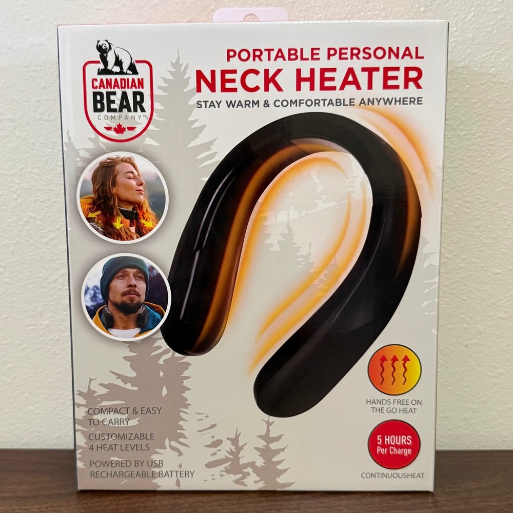 Canadian Bear Portable Neck Heater Unisex OS Black NEW Rechargeable USB 4 Levels